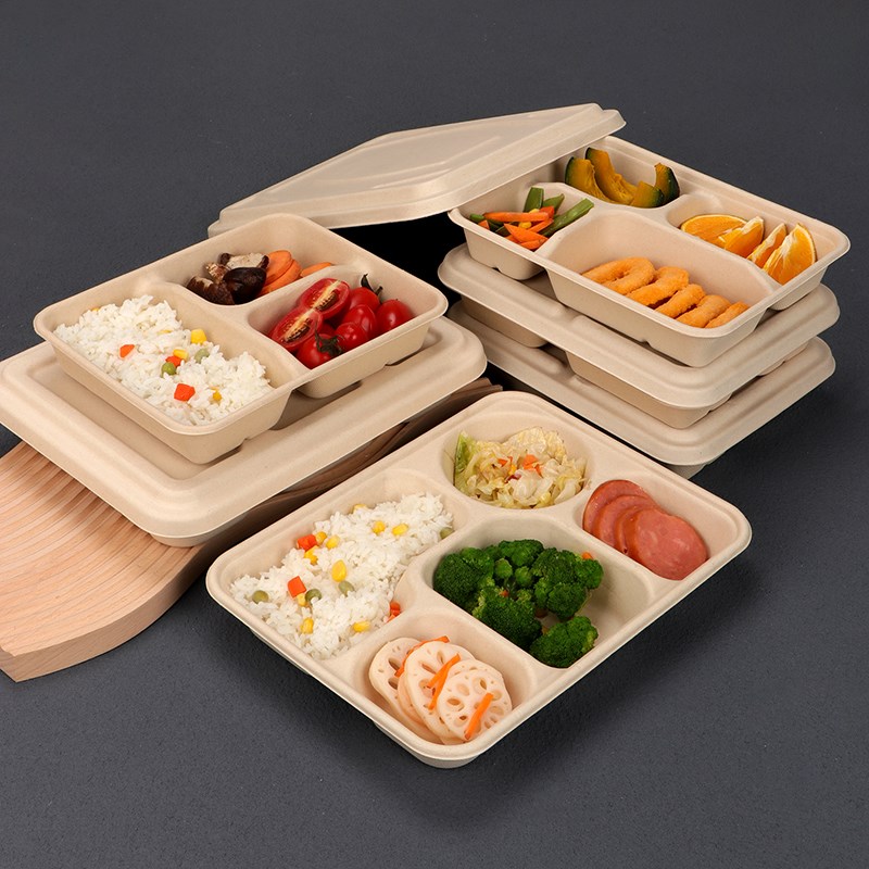 速发商用一次性分格纸商餐盒可包解打降盒浆务套餐饭盒餐盘带盖子