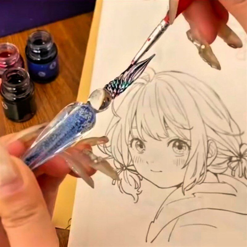 速发水晶玻璃蘸水笔套装高颜值彩墨水透明书写顺滑趣味沾水琉璃钢