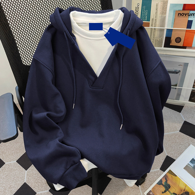 儿童韩系简约藏青色假两件卫衣男