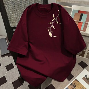 中大童趣味树叶印花纯棉短袖t恤男女童夏季新款儿童宽松百搭上衣