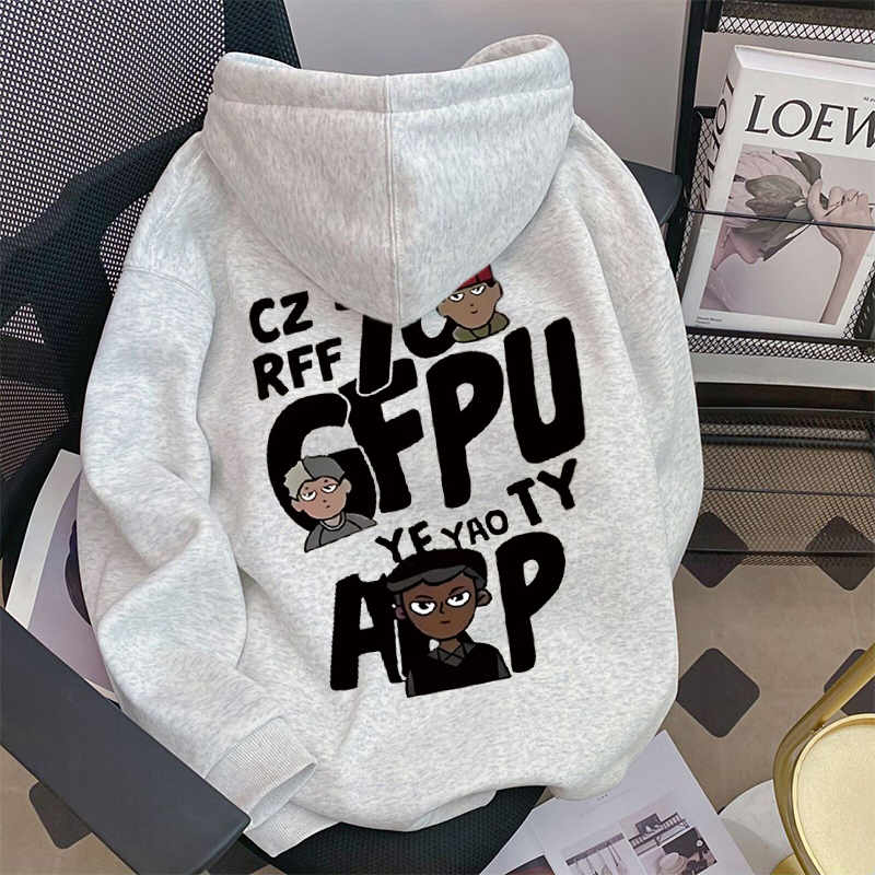 中大童美式潮牌连帽卫衣男女童秋冬儿童加绒加厚学生宽松外套上衣