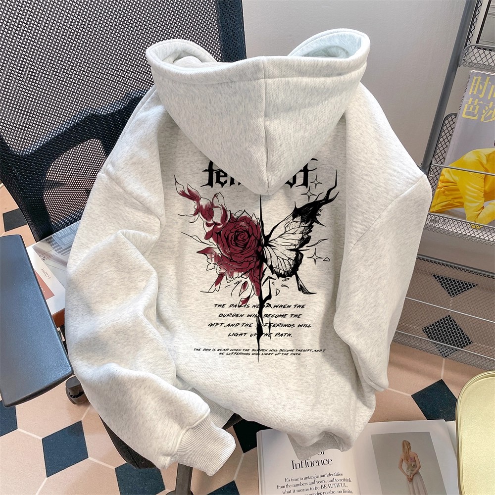 儿童美式白灰色连帽卫衣男女童秋