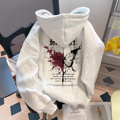 儿童美式白灰色连帽卫衣男女童秋