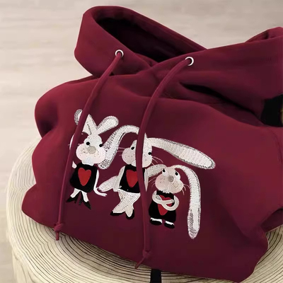 中大童酒红色连帽卫衣男女童秋冬