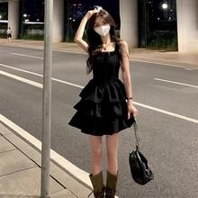 法式黑色吊带连衣裙女2025新款小个子高级感赫本风公主蓬蓬裙夏季
