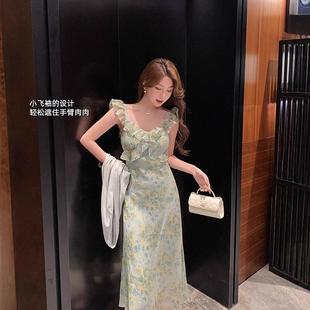 甜美小飞袖 荷叶边a字长裙 碎花裙温柔风连衣裙女夏季 小众气质修身