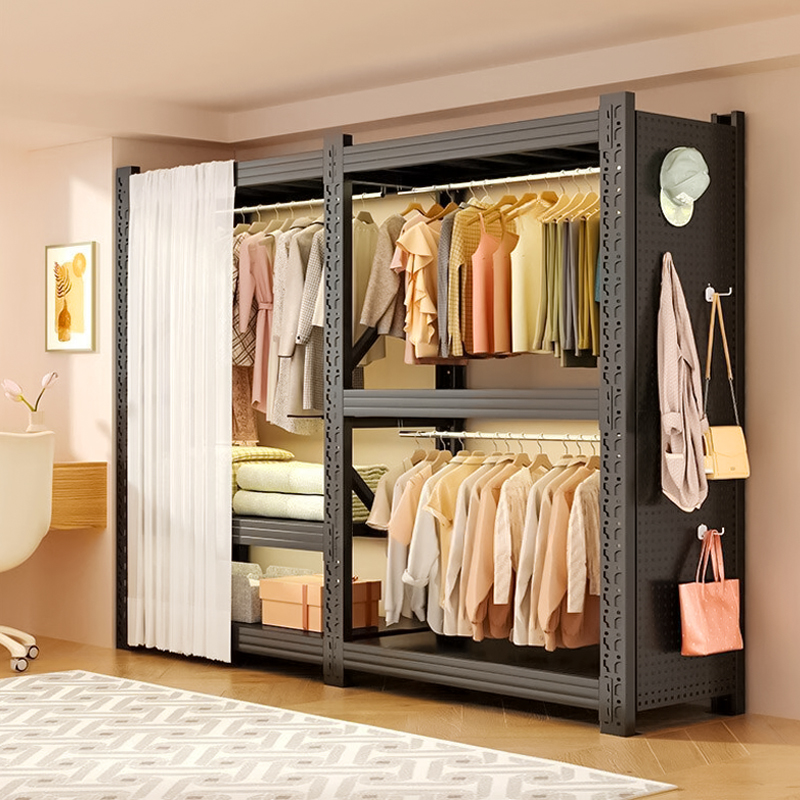 货架衣柜落地多层家用衣帽间卧室置物收纳架出租屋开 放式角钢衣