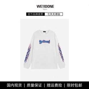 TRACK潮牌蓝色火焰logo印花长袖 WE11DONE T恤圆领宽松 现货
