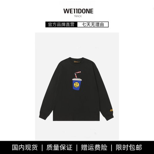 【现货】WE11DONE TRACK春秋新款可乐笑脸图案圆领套头长袖男女款