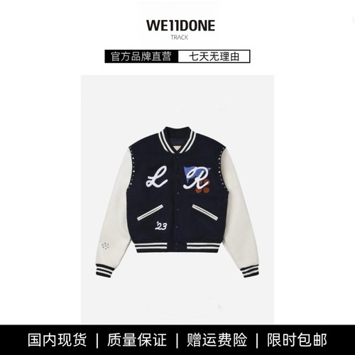 【现货】WE11DONE TRACK美式重工刺绣钉珠棒球服夹棉夹克潮牌外套