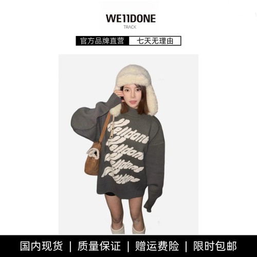【现货】WE11DONE TRACK小众潮牌弹幕提花字母圆领毛衣宽松针织衫