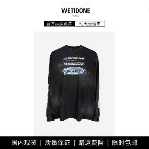 【现货】WE11DONE TRACK水洗漂白做旧弹幕印花美式vibe风长袖T恤