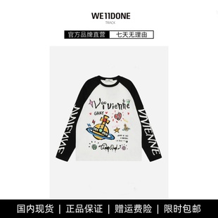 复古设计感涂鸦印花长袖 TRACK土星字母美式 WE11DONE T恤 现货