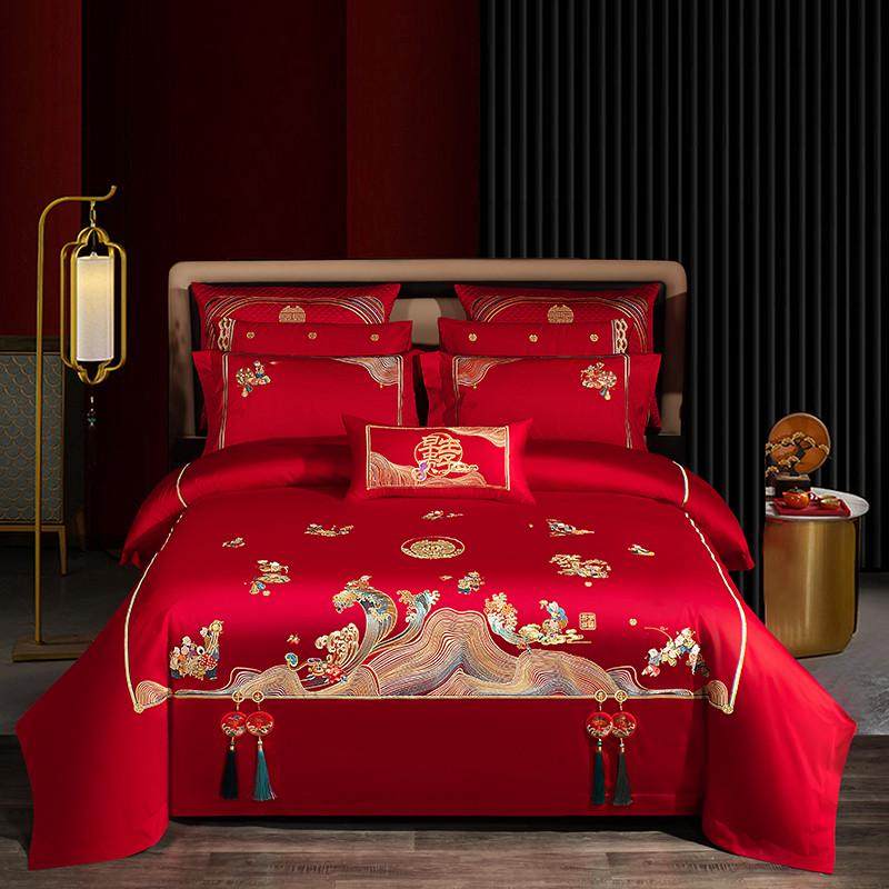 w1tr140s贡缎婚庆四件套结婚大红色套件新婚床单被套婚礼床上,床上用品,婚庆床品套件,淘宝优惠券,粉丝福利购,淘宝优惠卷