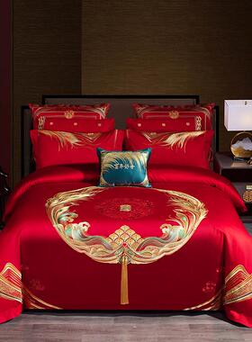 w1tr140s贡缎婚庆四件套大红色结婚套件新婚床上婚礼床单被套