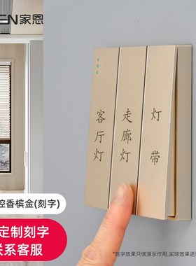 酒店家用开关订制激光做字刻字面板 暗装86型灰色大按键三开双控