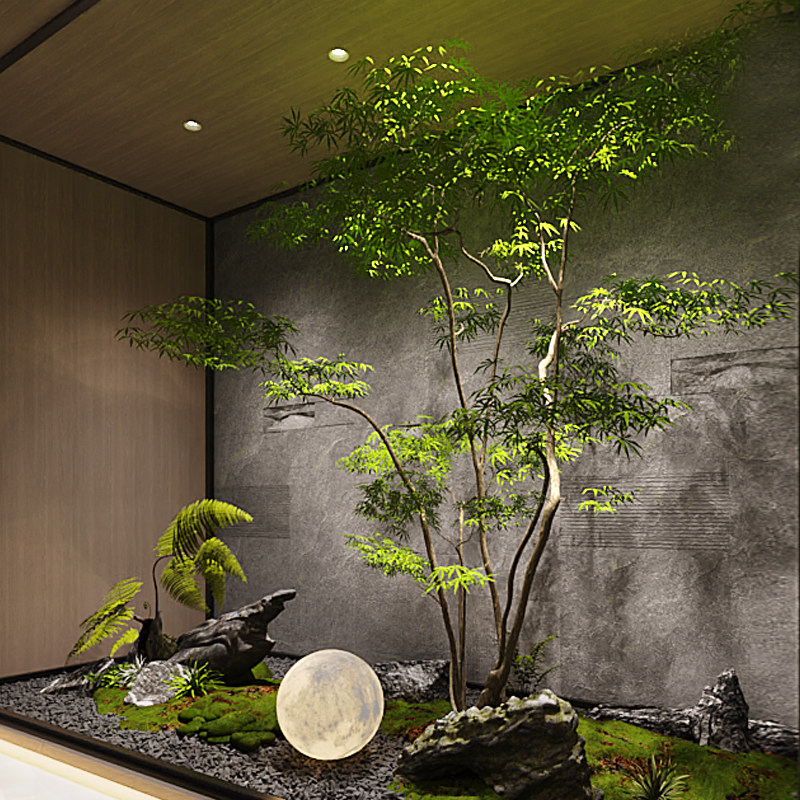 彷真绿枫树鸡爪槭枯山水室内茶室景观假树彷真树绿植造景装饰树