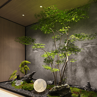 彷真绿枫树鸡爪槭枯山水室内茶室景观假树彷真树绿植造景装饰树