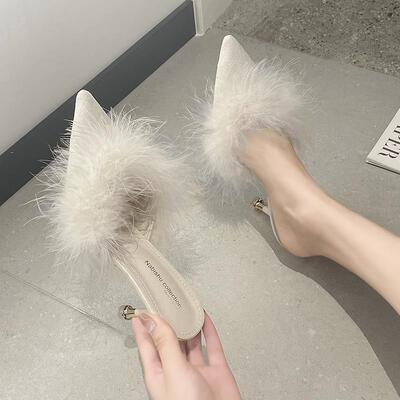 Gentle Half Slippers High Heels Hairy Cool Women's Fashion跨