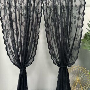 黑色花边蕾丝窗帘纱帘成品批发法式田园北欧复古美式窗纱黑纱布料