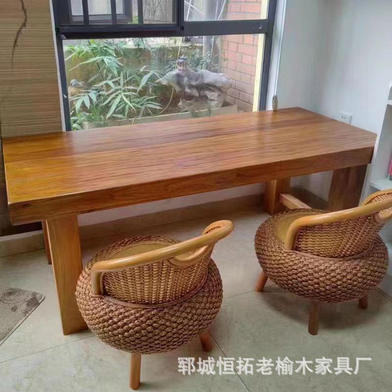 实木书桌家用客厅穿着办公桌简约原木桌子复古民宿桌椅餐桌