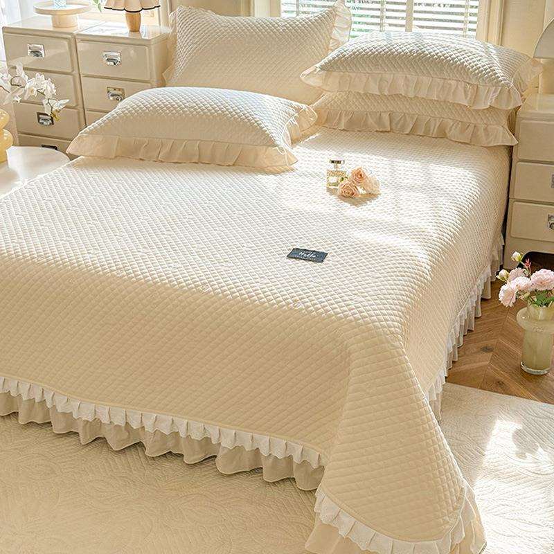 淑女风韩式花边全棉水洗棉直条密道床盖床上铺盖加厚夹棉床单被单