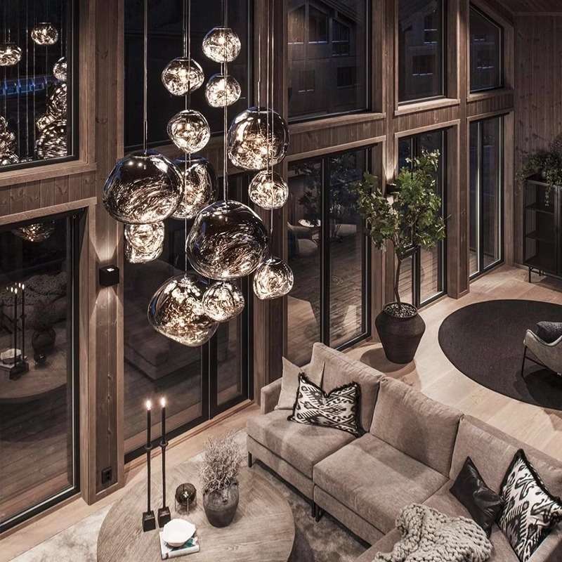 设计师款别墅熔岩吊灯loft楼梯间复式挑空后现代中空客厅餐厅吊灯