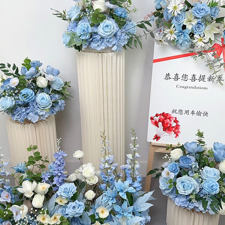 交车仪式布置花艺罗马柱4s店迎宾牌花假花摆件装饰花路引花排
