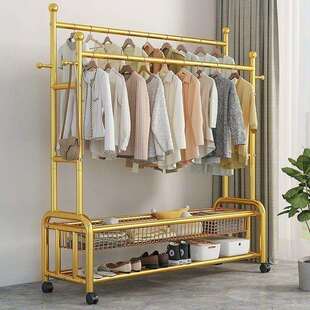 特厚挂衣架卧室衣架落地立式晾衣架子多功能加粗加厚衣帽架双杆