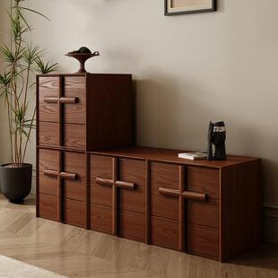 法式中古风玄光客厅电视柜实木斗柜餐边复古斗柜家用卧室床头柜子