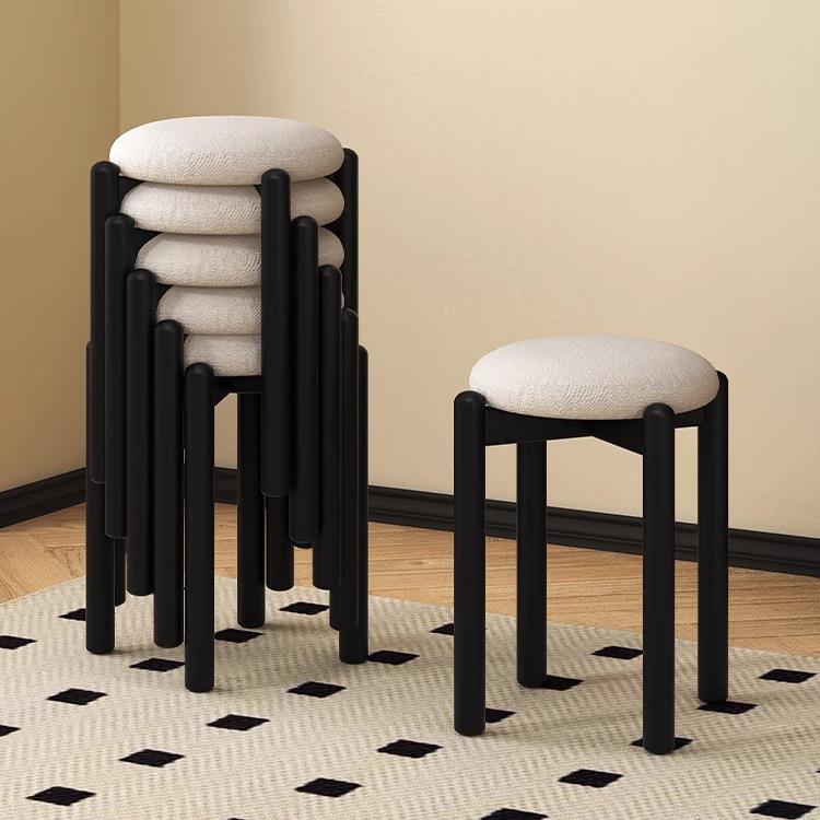 北欧餐凳可叠放小凳子家用木板凳黑色实木矮凳妆凳客厅创意餐桌凳