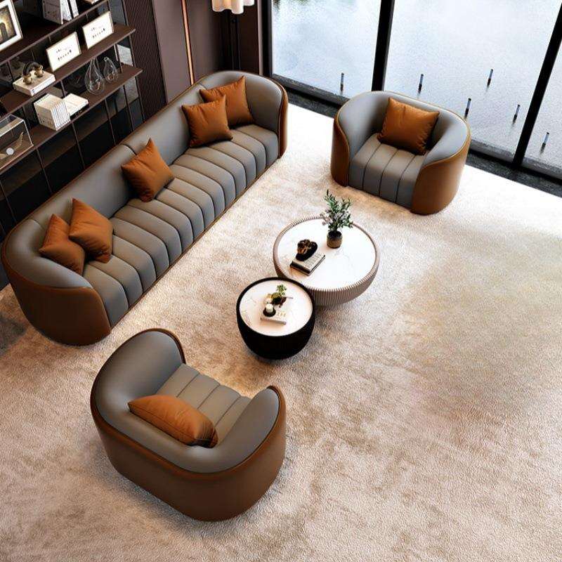 轻奢猫爪皮办公室沙发商务洽谈会议室服装店前台会客接待沙发组合