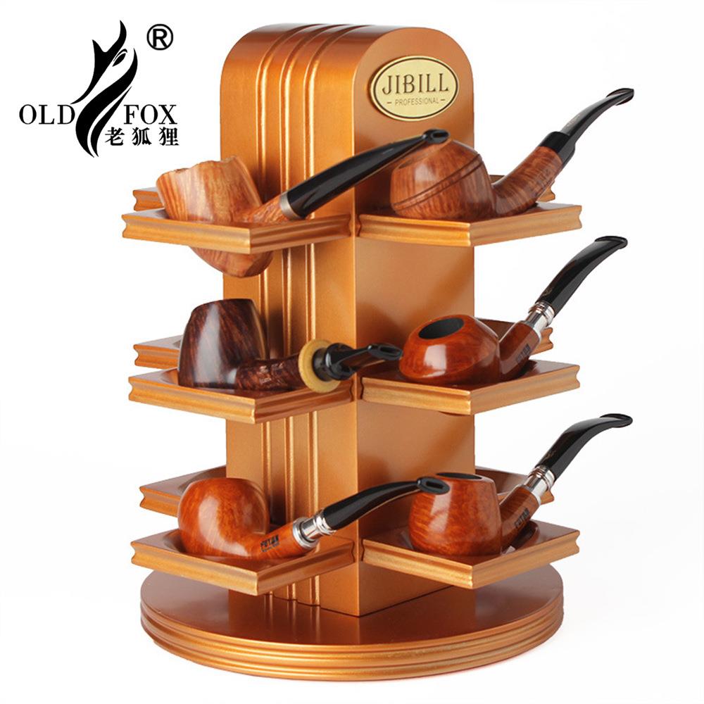 OLDFOX-老狐狸实木烟斗架榉木斗座支架十二位旋转式烟斗展示架