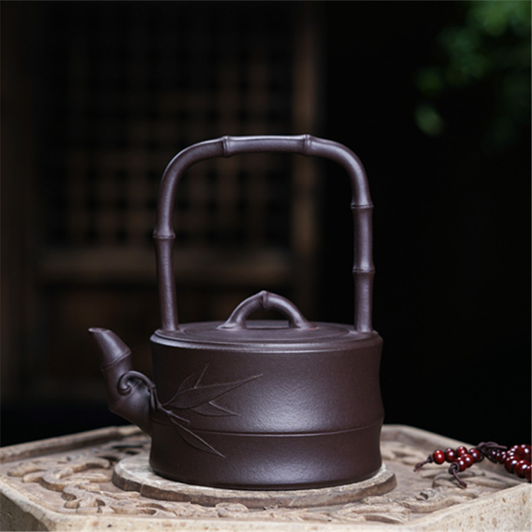 竹节提梁宜兴手工制作原矿老紫泥茶壶茶具厂家特卖批发