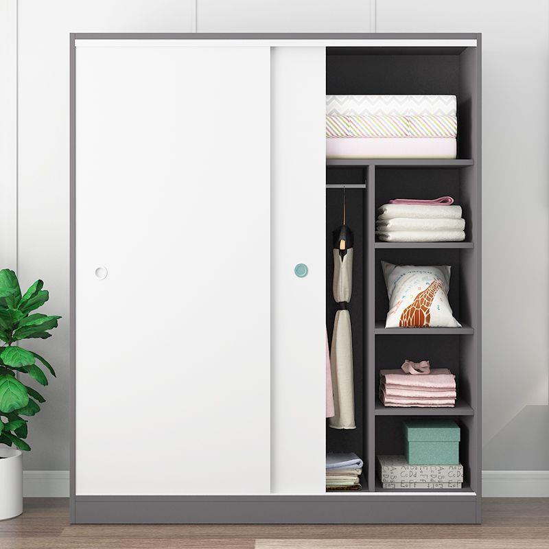 实木衣柜家用卧室简易组装木质推拉门柜子出租房用移门衣橱