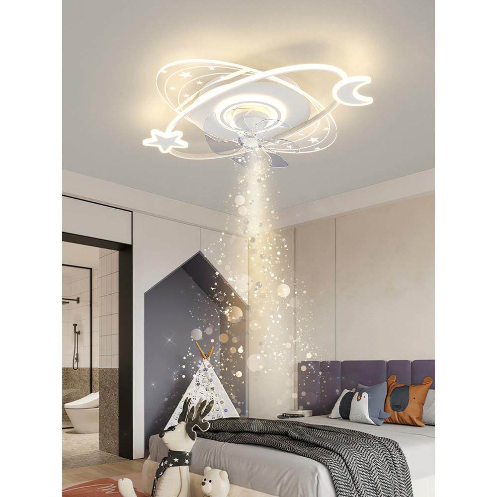 儿童房间风扇灯简约现代2025年新款卧室吸顶灯可摇头隐形电扇灯具