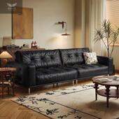 法式 复新款 真皮沙发中古风客厅大小户型三四人直排古皮艺沙发