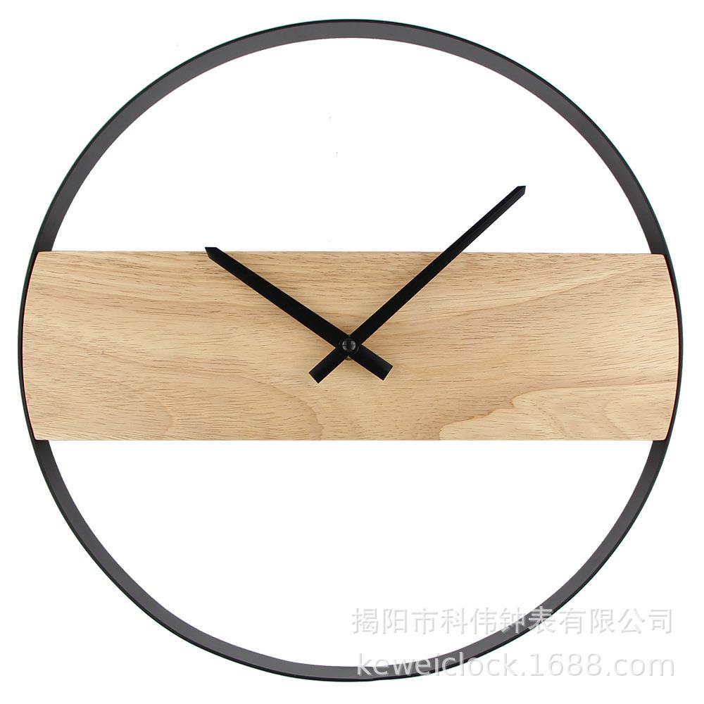 创意简约铁艺木制挂钟客厅家用木质钟表石英时钟时尚墙钟挂表包邮
