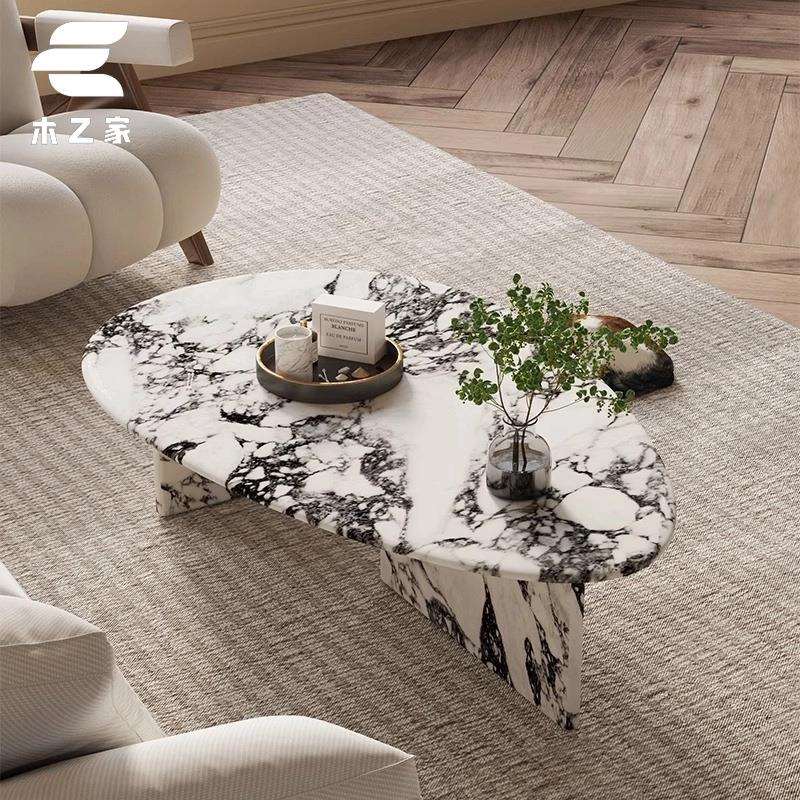 茶几客厅家用小户型奶油风复古风大理石异形简约现代创意法式家具
