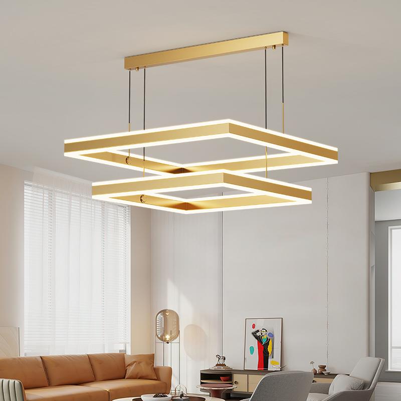 轻奢极简方形双层全铜吊灯现代简约客厅网红创意大气主卧室餐厅灯