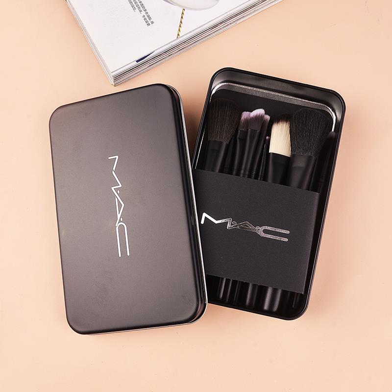 mac铁盒化妆刷12件套黑色时尚动物毛彩妆工具彩妆刷便捷方便携带