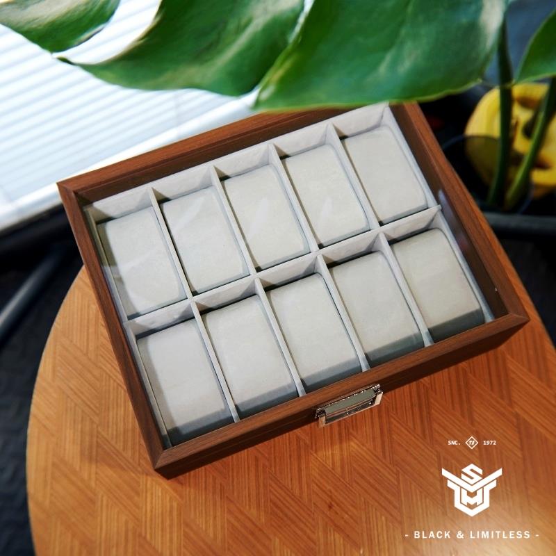 手表收纳盒10格黑胡桃木纹高档木质表盒机械腕表展示收藏灰色内里