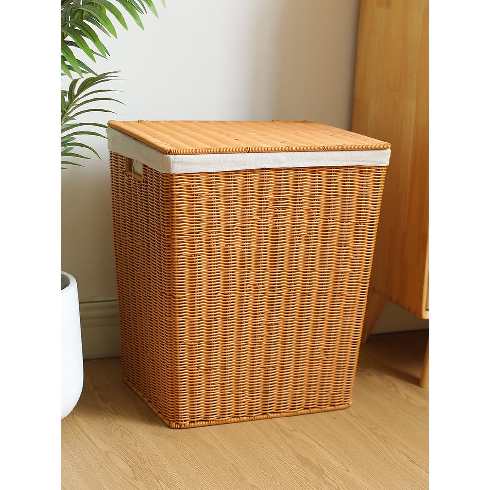 彷藤编织脏衣篮衣物脏衣桶家用脏衣服篓 INS风酒店民宿浴巾筐有盖