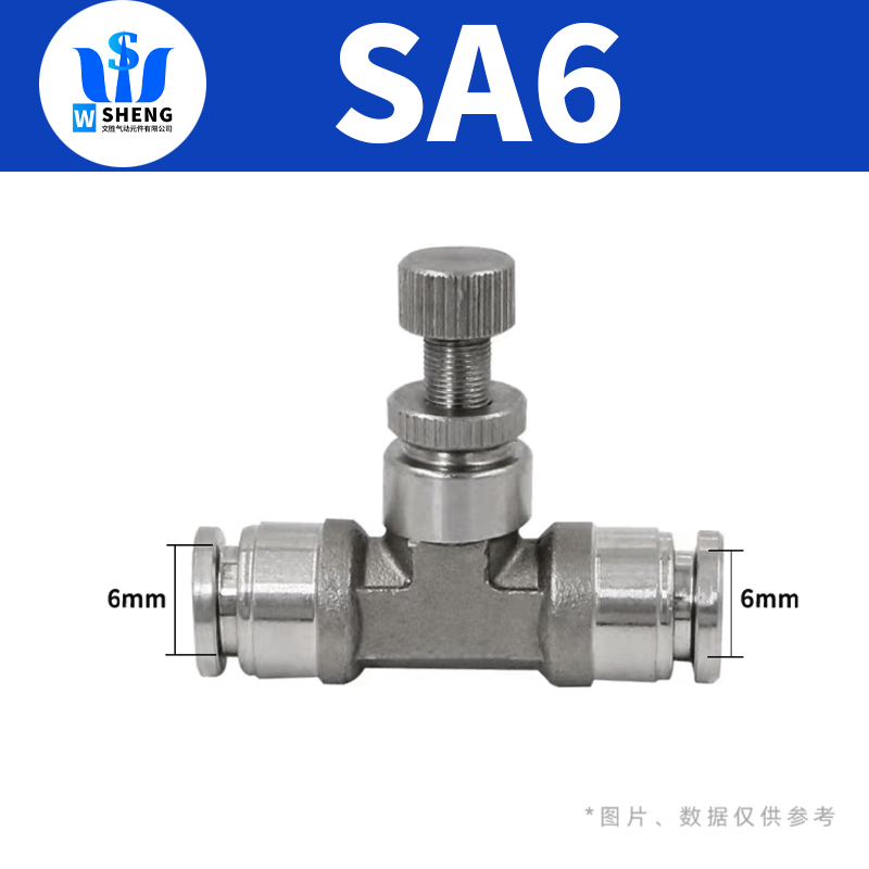 304不锈钢气动调速单向限流SA6/8单向气缸节流阀SL6-01/8-02