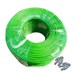 绿包钢丝绳塑胶4mm透明软细大棚葡萄架晾衣绳拉紧器卡头夹头368mm