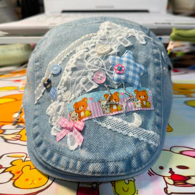 Joymasar 水洗牛仔前进帽女春秋款贴布做旧显脸小画家帽子美式