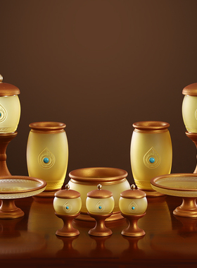 速发供佛用品璃具大全纯香琉佛佛前五供铜炉果盘花瓶水杯供灯家用