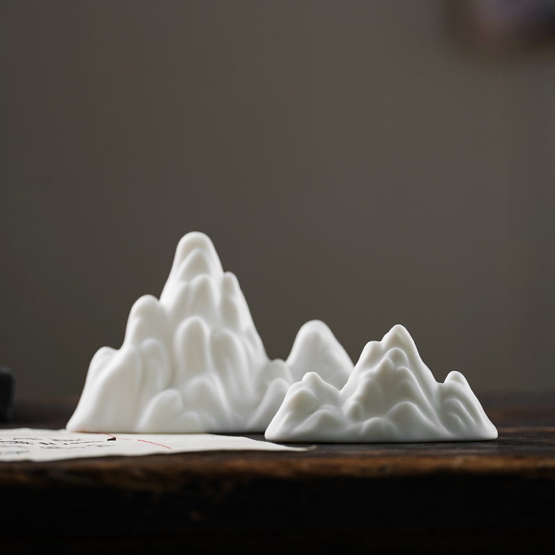 速发山假瓷白小摆件创意微景观鱼缸造景陶瓷客厅玄关新中式装饰品