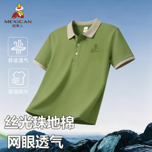 稻草人丝光珠地棉夏新款短袖t恤男宽松休闲中年翻领刺绣上衣polo