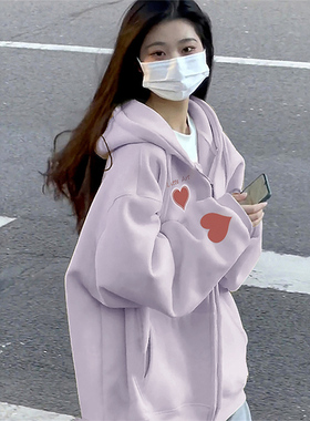 速发紫色美薄拉链开衫卫衣春秋款2连24新款加绒0帽上衣式款外套